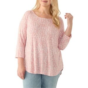 Philosophy Pink White Hearts Print Blouse Top Size 1X 3/4 Sleeve Rayon NEW